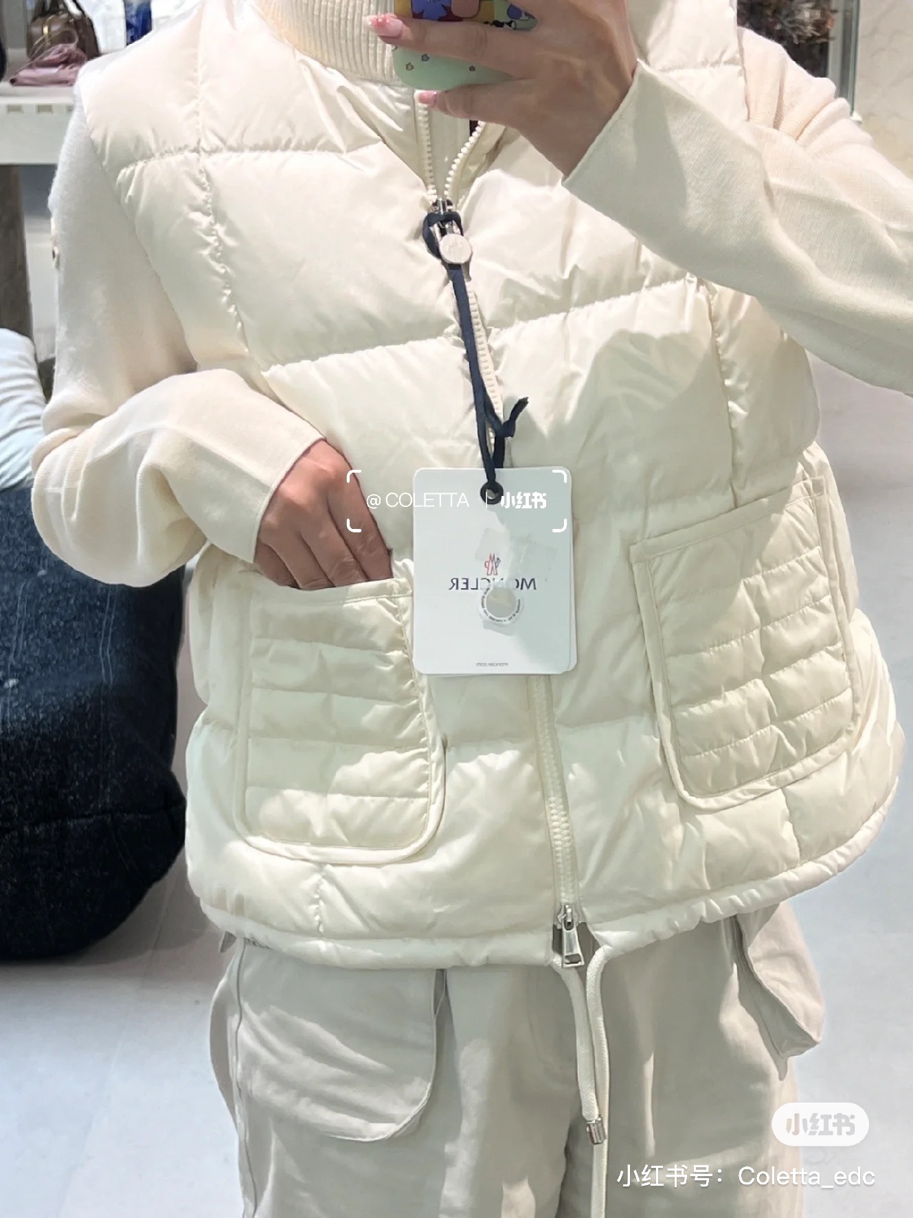 Moncler Kleding Bontmantel Wit Borduurwerk Breien Wol Fashion Casual