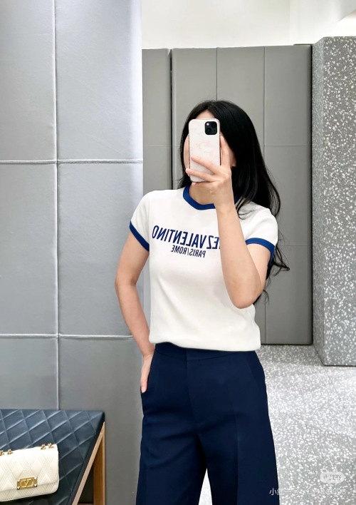 Valentino Women's Contrast Trim Logo T-Shirt, Short Sleeve, Casual Top 1 Valentino Women's Contrast Trim Logo T-Shirt, Short Sleeve, Casual Top