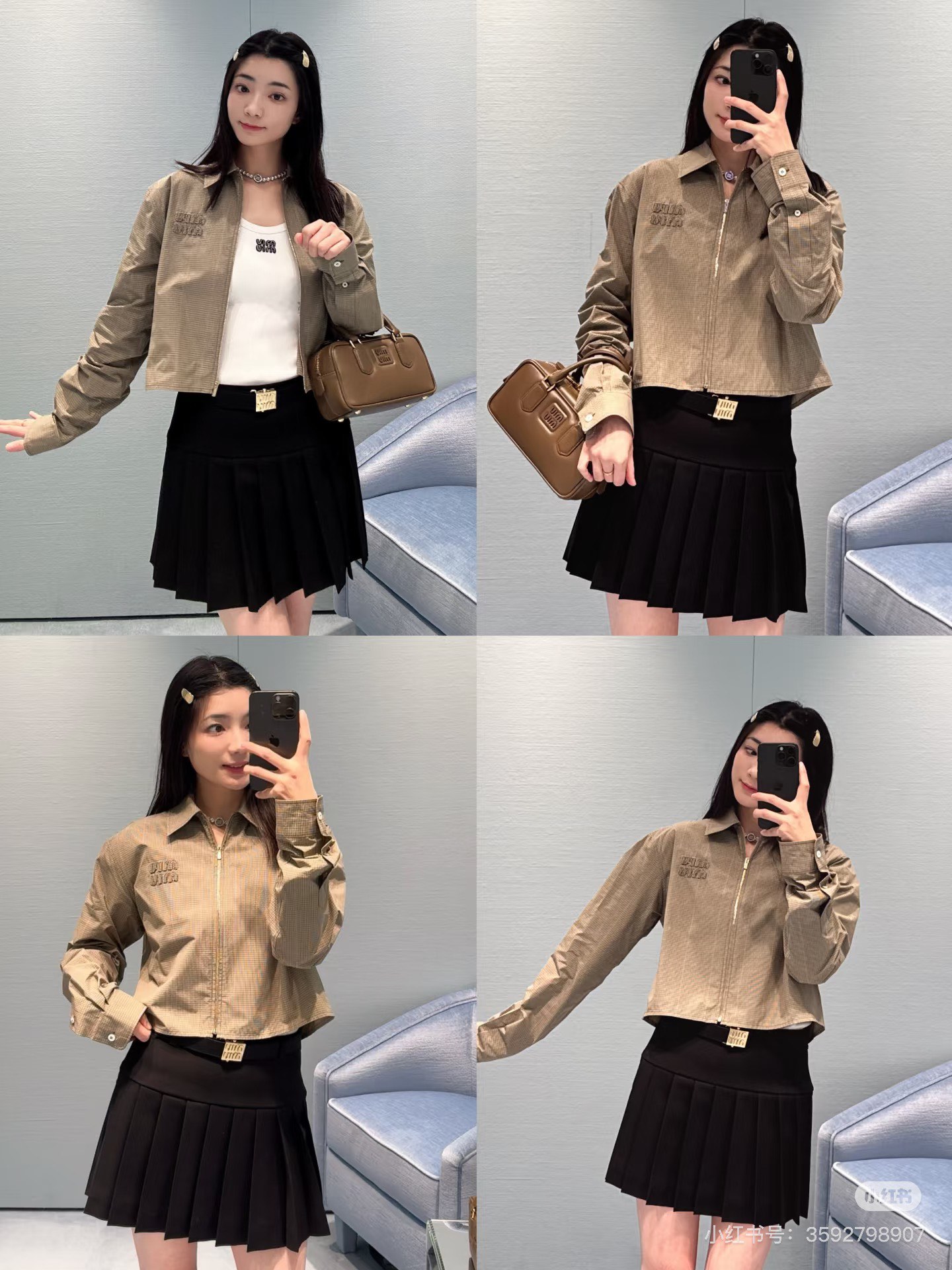 NO:321271,Miumi* 25Ss early spring new style, fashionable retro checked lapel zipper shirt. Original development!  High-end production!  Custom fabrics with excellent texture, no monotony in details, casual and casual feel, no body picking, easy to control!  Don’t miss a distinctive shirt that can be worn at all times. It’s a must-have for a high-end feeling!  All the babies are in stock SML, miumiu,shirts,alexander wang19860909批Miumi* 25Ss早春新款 洋气复古格纹翻领拉链款衬衫.原版开发！高版出品！定制面料 质感绝绝子 细节又不显得单调 随性休闲feel,不挑身材 轻松驾驭！可以时时刻刻穿得出去的有特点的衬衣真的别错过.妥妥的高级感必须！一整个爱住宝宝们冲呀现货 SML,,miumiu,shirts,alexander wang,Women's clothing