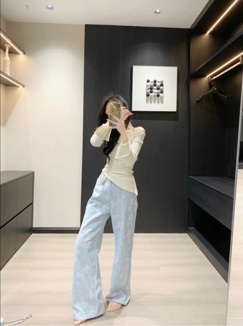Chanel 25SS Light Blue Jacquard Straight Leg Jeans, Designer Denim 1 Chanel 25SS Light Blue Jacquard Straight Leg Jeans, Designer Denim