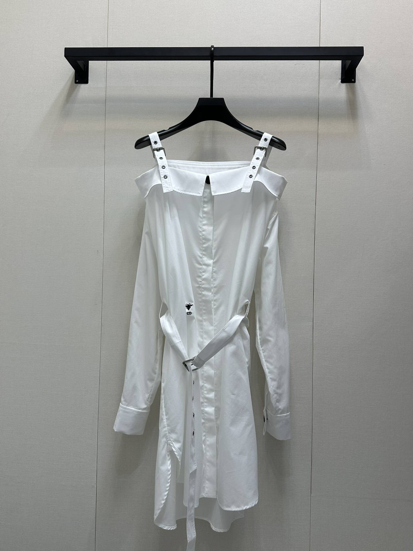 Dior Inspired Off-Shoulder Cotton Dress with Bee Emblem, Chic and Comfortable 3 i1743776613 205 6