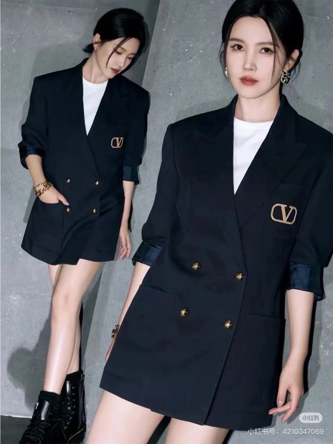 Valentino Double-Breasted Blazer - Gold Buttons, Embroidered Logo