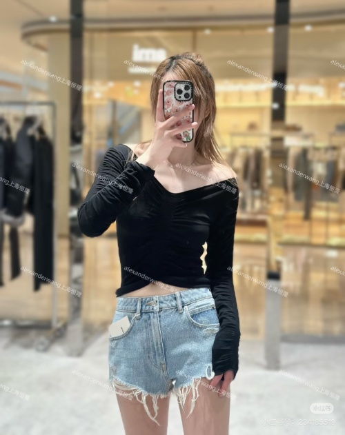 Alexander Wang Rhinestone Denim Shorts with Frayed Hem