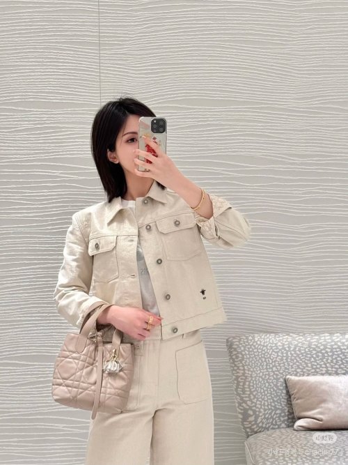 Dior 25SS Spring/Summer Denim Jacket - Apricot, Silver Thread 1 Dior 25SS Spring/Summer Denim Jacket - Apricot, Silver Thread