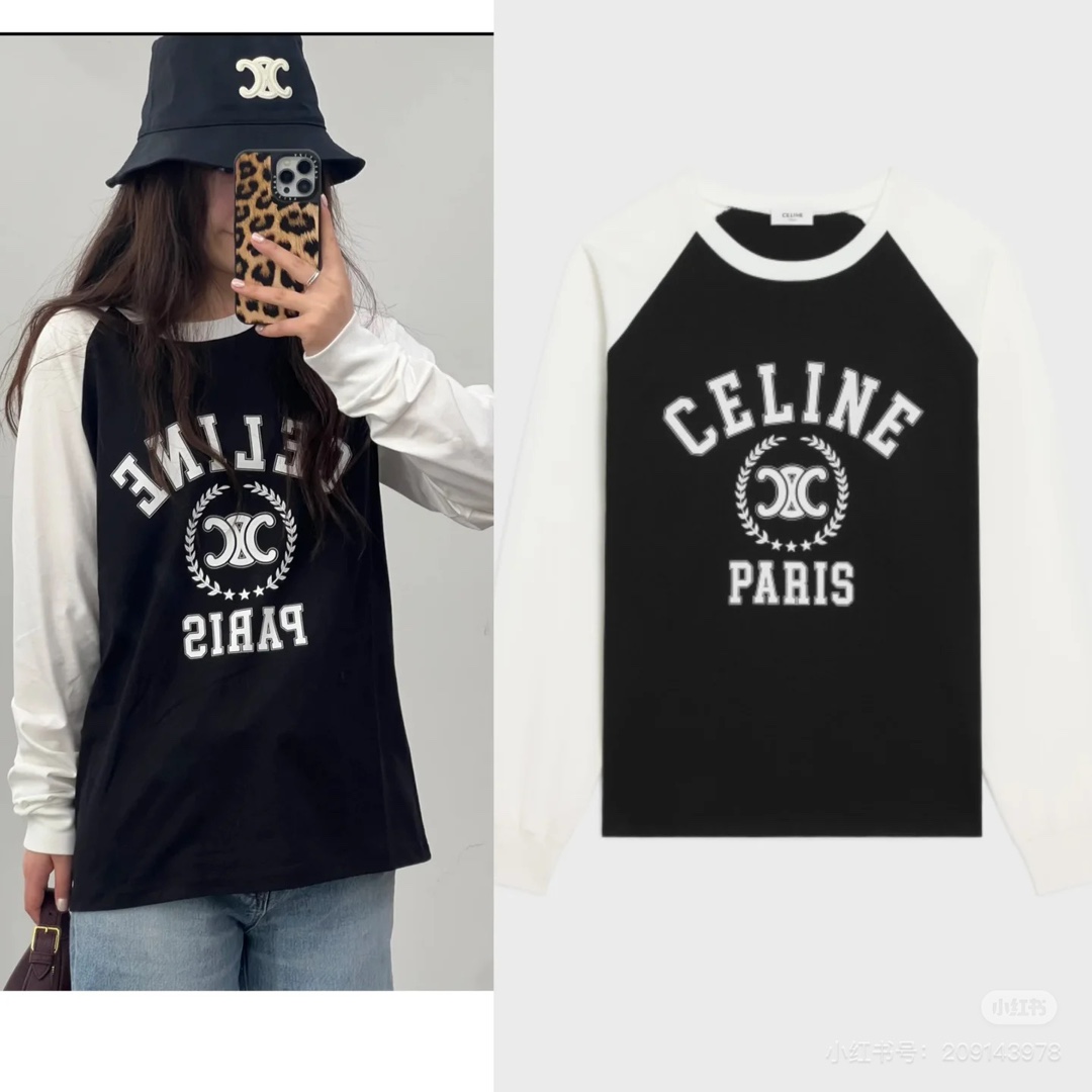 NO:433808,Celin* 25Fw early autumn new style, Arc de Triomphe printed long-sleeved T-shirt. Original development!  High-end production!  Lightweight pure cotton fabrics are also good to wear as sun protection. Contrasting color sleeve splicing design is fashionable and essential items to unlock all outfits!  Determine the quality of my home!  Classic items are fashionable and high-end!  The classic style is versatile and not picky!  Highly recommend your own retention. SML, celine,tees, t-shirt,alexander wang19860909Celin* 25Fw早秋新款 麦穗凯旋门印花长袖T恤.原版开发！高版出品！轻盈纯棉面料当防晒穿也好看,撞色袖拼接设计时髦精必备单品解锁所有穿搭！认准我家品质！经典单品时髦又高级！经典版型百搭不挑人！强烈推荐自留款.现货 SML,,celine,tees，t-shirt,alexander wang,Women's clothing