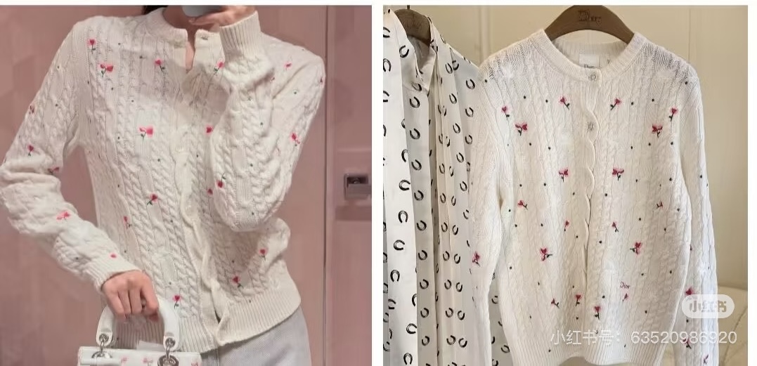 NO:734518,Dio*2026 new style!  Heavy embroidery round neck rose floral knitted cardigan, customized YB cashmere knitted material, high-end texture, comfortable and soft, round neck knitted short sleeves, cream white, so girly!  The twist texture creates a gentle texture, the scattered cherry embroidery is smart and playful, and the low-key brand logo hides exquisite thoughts. Wearing it alone is a sweet French style, and layering jackets can unlock the sense of layering, blending romance into every detail of daily wear. Regular version, simple and versatile for daily use in autumn and winter, with a western atmosphere. Customized fabrics and accessories. Look for the version. High version. White, dior, jackets & coats, T-shirt,19860909Dio*2026新款！重工款刺绣 圆领玫瑰碎花针织开衫 定制YB羊绒针织材质,质感高级,舒适柔软,圆领针织短袖,奶油白也太懂少女心了！麻花肌理织出温柔质感,散落的樱桃刺绣灵动又俏皮,低调的品牌标识藏着精致小心思,单穿是清甜法式风,叠搭外套又能解锁层次感,把浪漫揉进日常穿搭的每一处细节 常规版型,秋冬日常简约百搭款,穿搭氛围洋气.定制面辅料 认准版本 高版本 白色,,dior,jackets & coats,T-shirt,,Women's clothing
