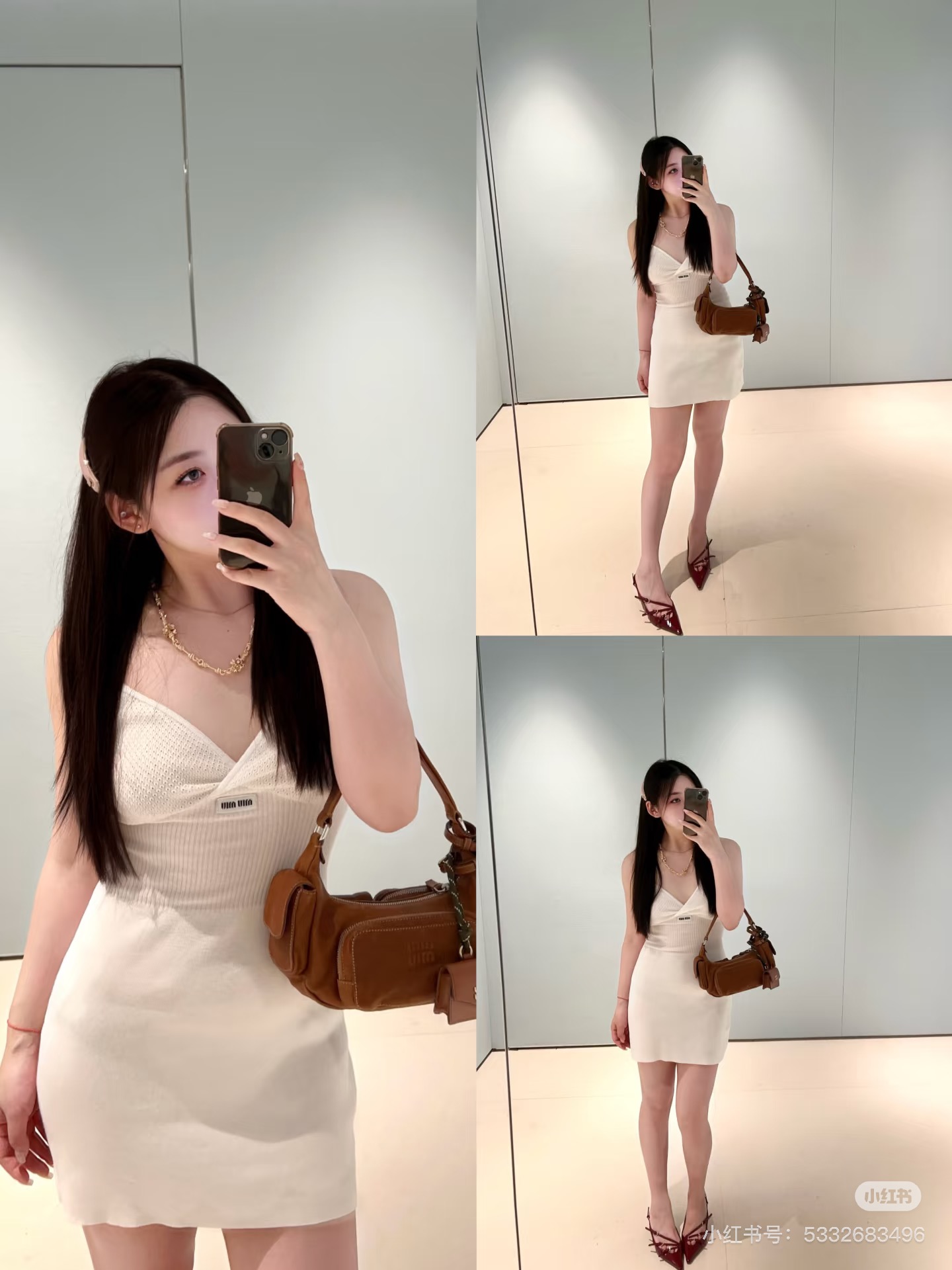 NO:737651,Miu Miu's girly and lusty outfits Who can resist the sweet and spicy temptation of Miu Miu!  The perfect blend of girlishness and light mature lust~ The knitted suspender skirt is made of milky white knitted material that is gentle and skin-friendly. The deep V-neck design is slightly sexy, and the slim cut perfectly outlines the body curves. It is full of sweetness~ Ready stock SML,, miumiu, skirts,19860909Miu Miu少女感纯欲风穿搭 谁能拒绝Miu Miu的甜辣诱惑啊！少女感和轻熟欲感融合得恰到好处～针织吊带裙奶白色针织材质温柔又亲肤,深V领设计小露性感,修身剪裁完美勾勒身材曲线,甜欲值拉满～现货SML,,miumiu,skirts,,Women's clothing