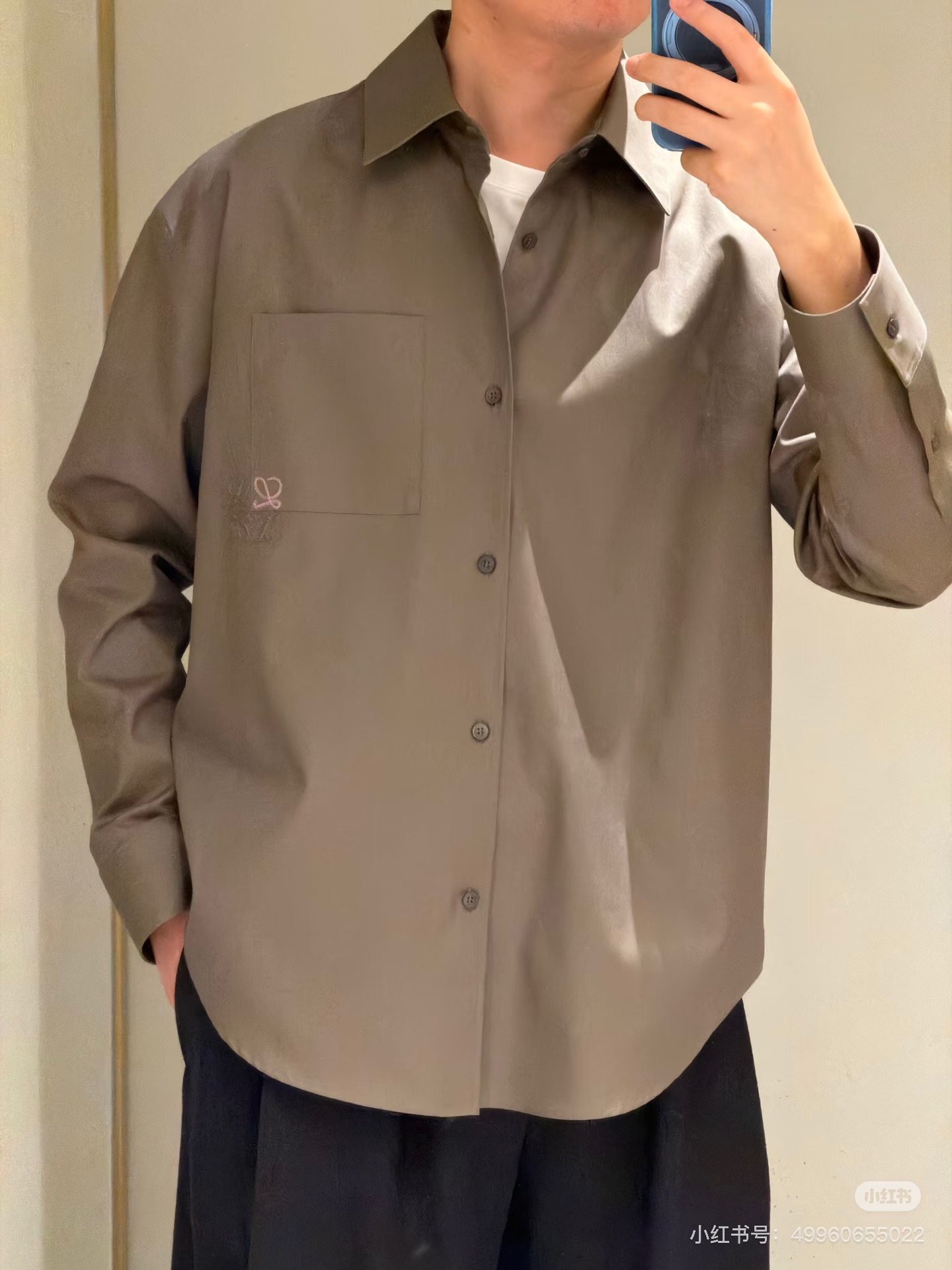 로에베 컬러 블록 자수 카라 셔츠 상세 이미지 5