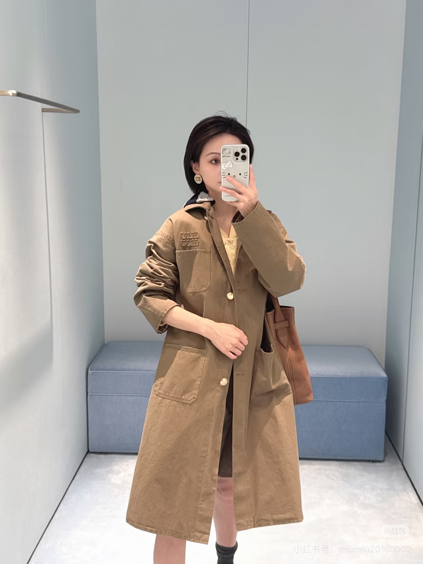 미우미우 카키 벨트 트렌치코트 자켓 상세 이미지 9
