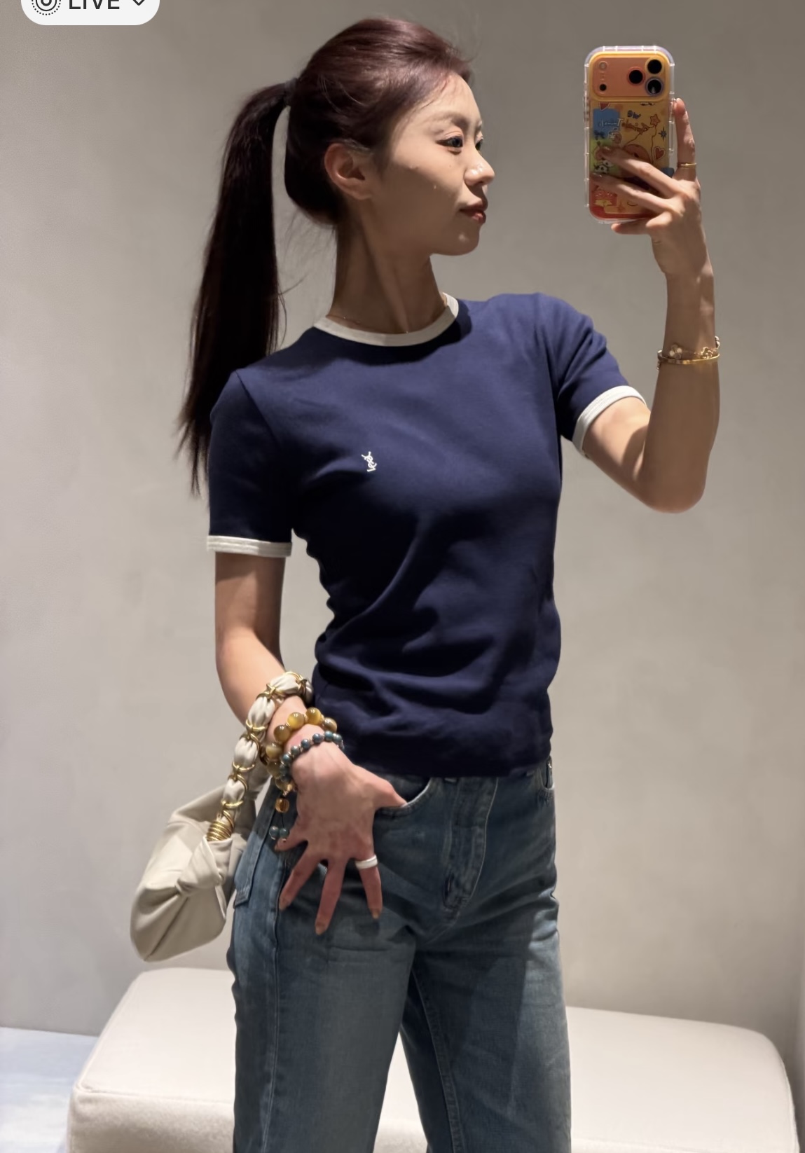 생로랑 컬러 블록 자수 로고 반팔 티셔츠 103343 이미지 5