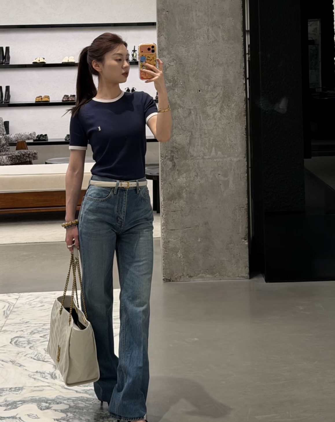 생로랑 컬러 블록 자수 로고 반팔 티셔츠 103343 이미지 4