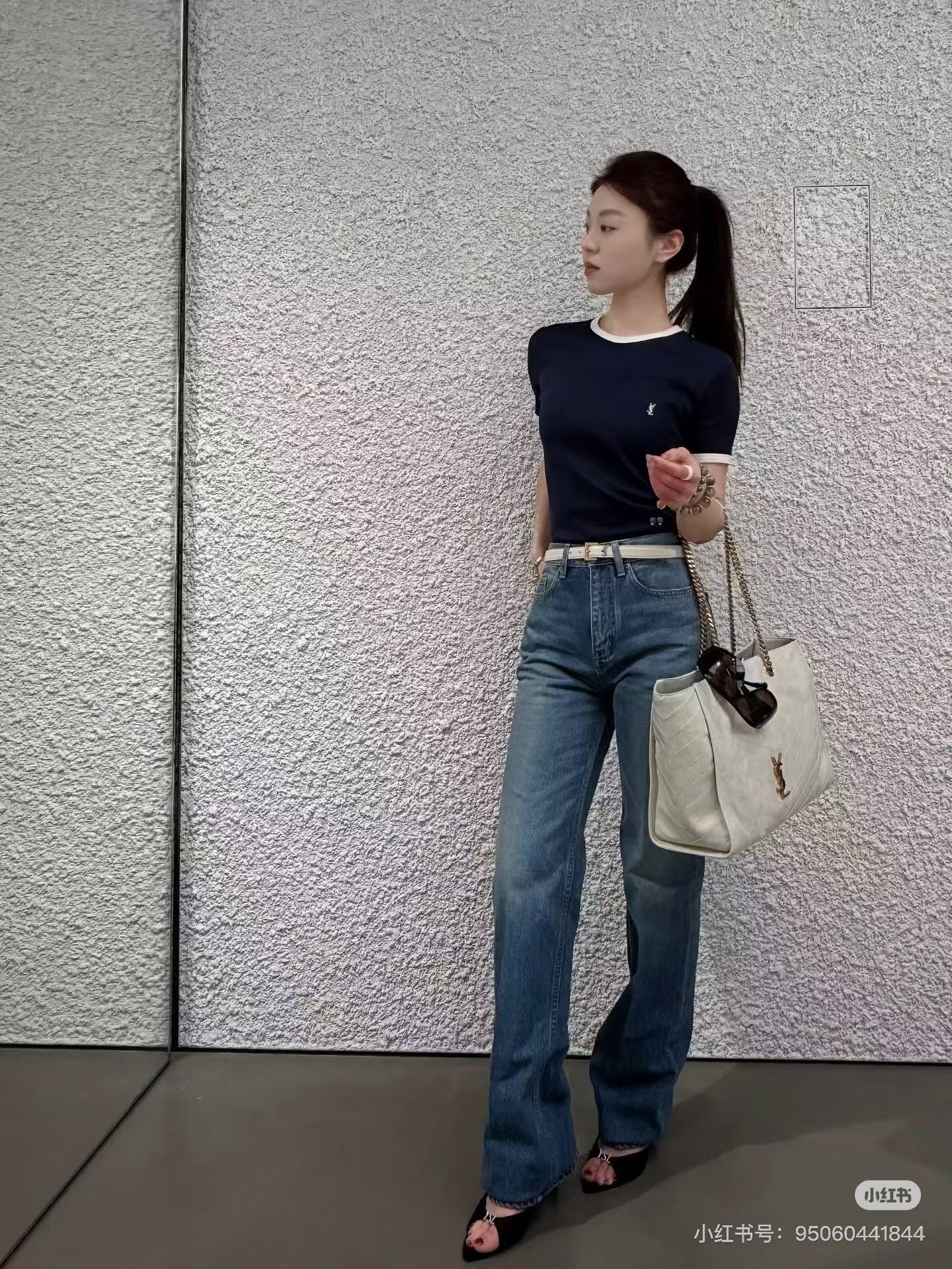 생로랑 컬러 블록 자수 로고 반팔 티셔츠 103343 이미지 2