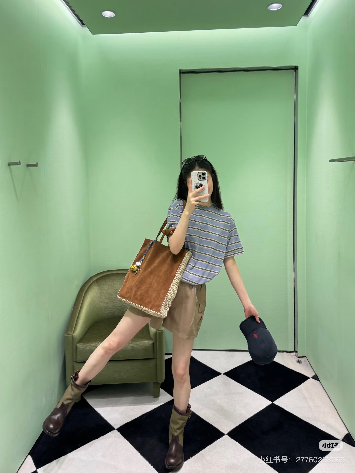 프라다 카키 카고 반바지 여성 바지 상세 이미지 5