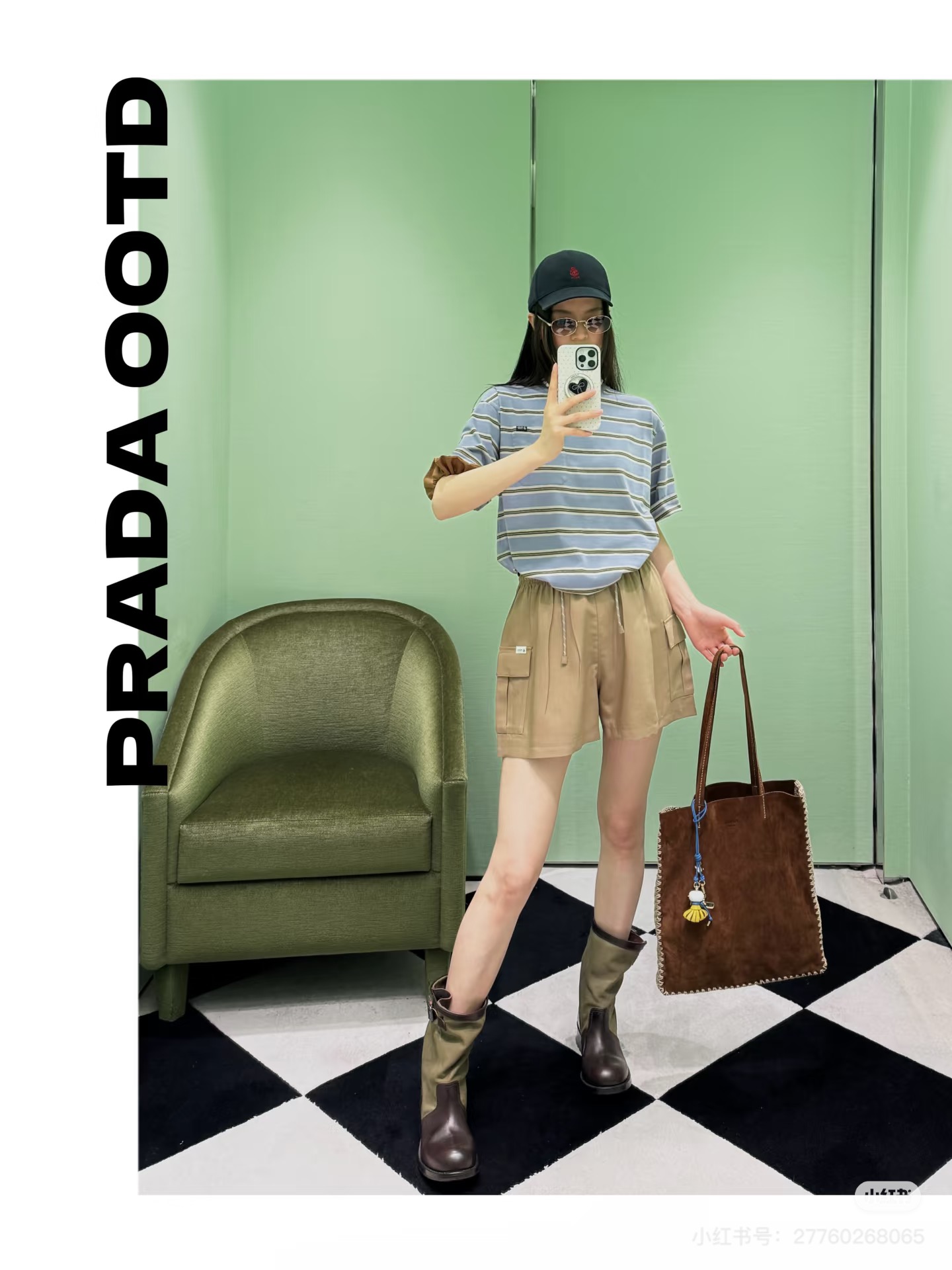 프라다 카키 카고 반바지 여성 바지 상세 이미지 7