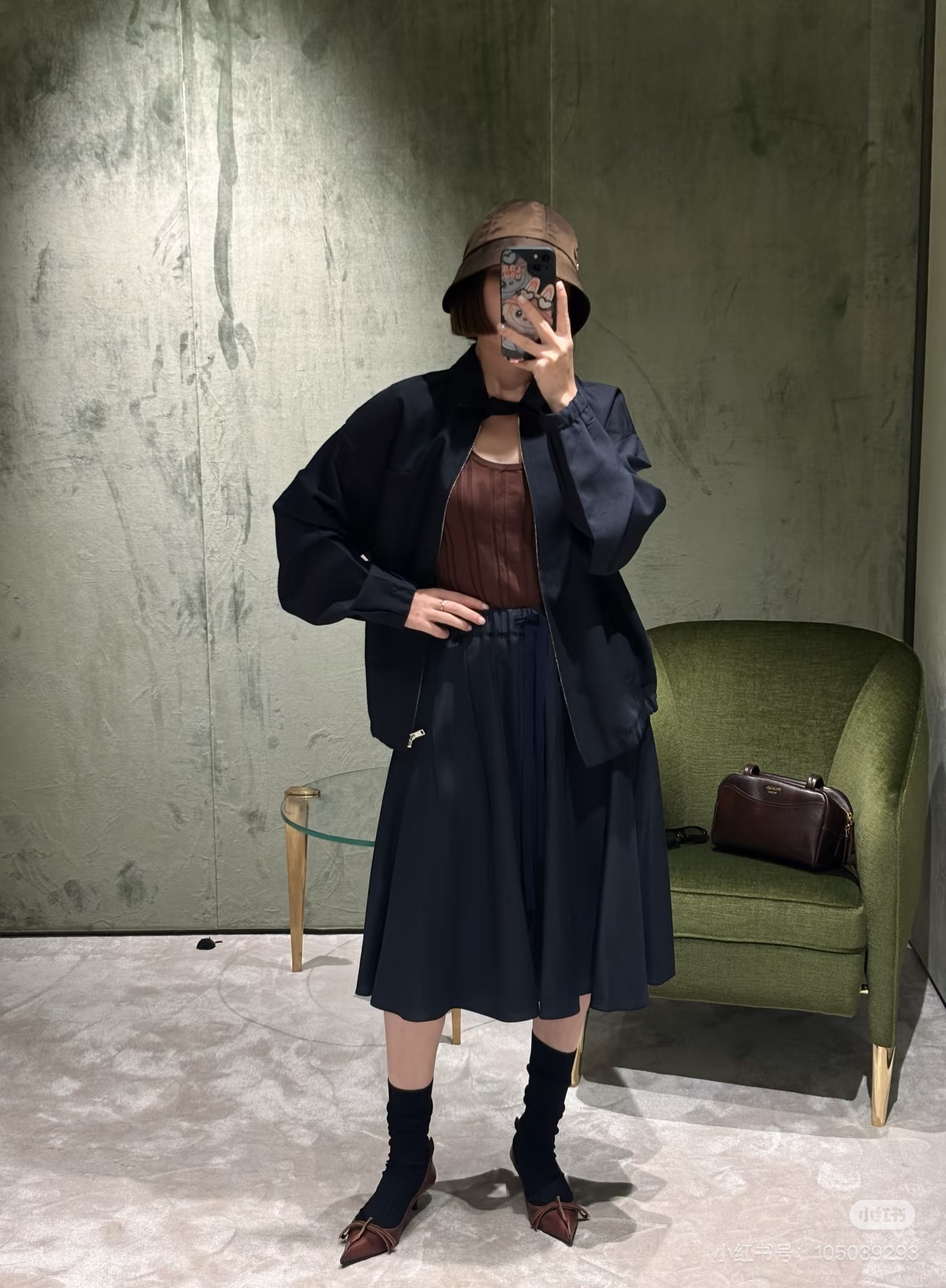 프라다 여성 네이비 울 재킷 반팔 상세 이미지 3
