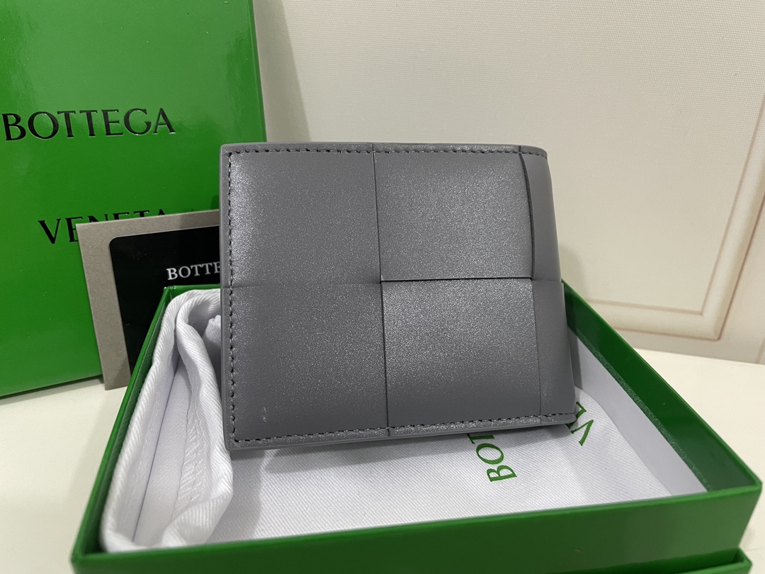 BV Compact Wallet, Shiny Calfskin, Large Check Pattern, 8 Card Slots