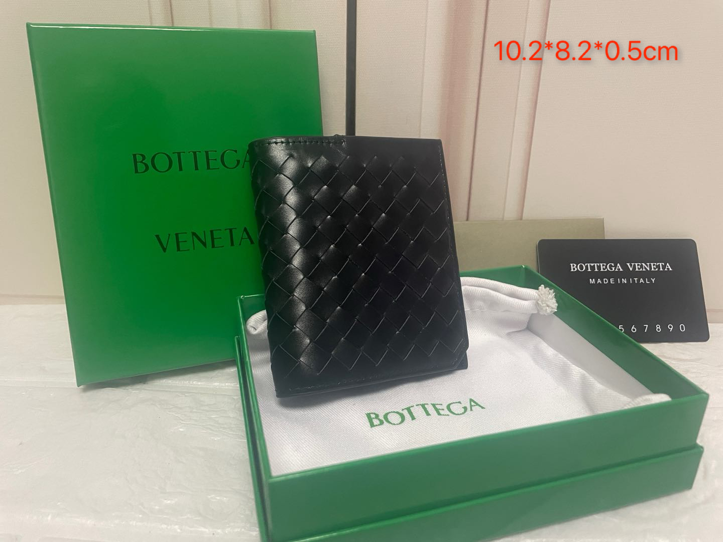 Bottega Veneta Black Intrecciato Leather Card Case 6 Card Slots 2 Compartments