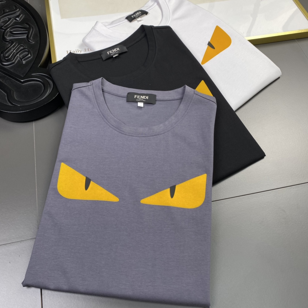 Fendi Kleidung T-Shirt Baumwolle Mercerisierte Frühling/Sommer Kollektion Kurzarm