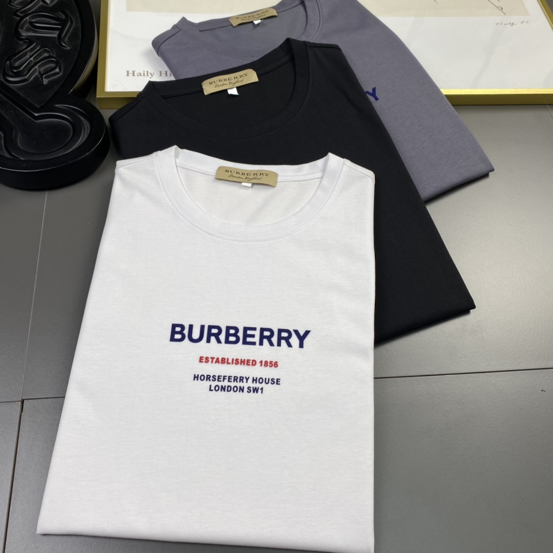 Was 1: 1 Replik
 Burberry Kleidung T-Shirt Baumwolle Mercerisierte Frühling/Sommer Kollektion Kurzarm