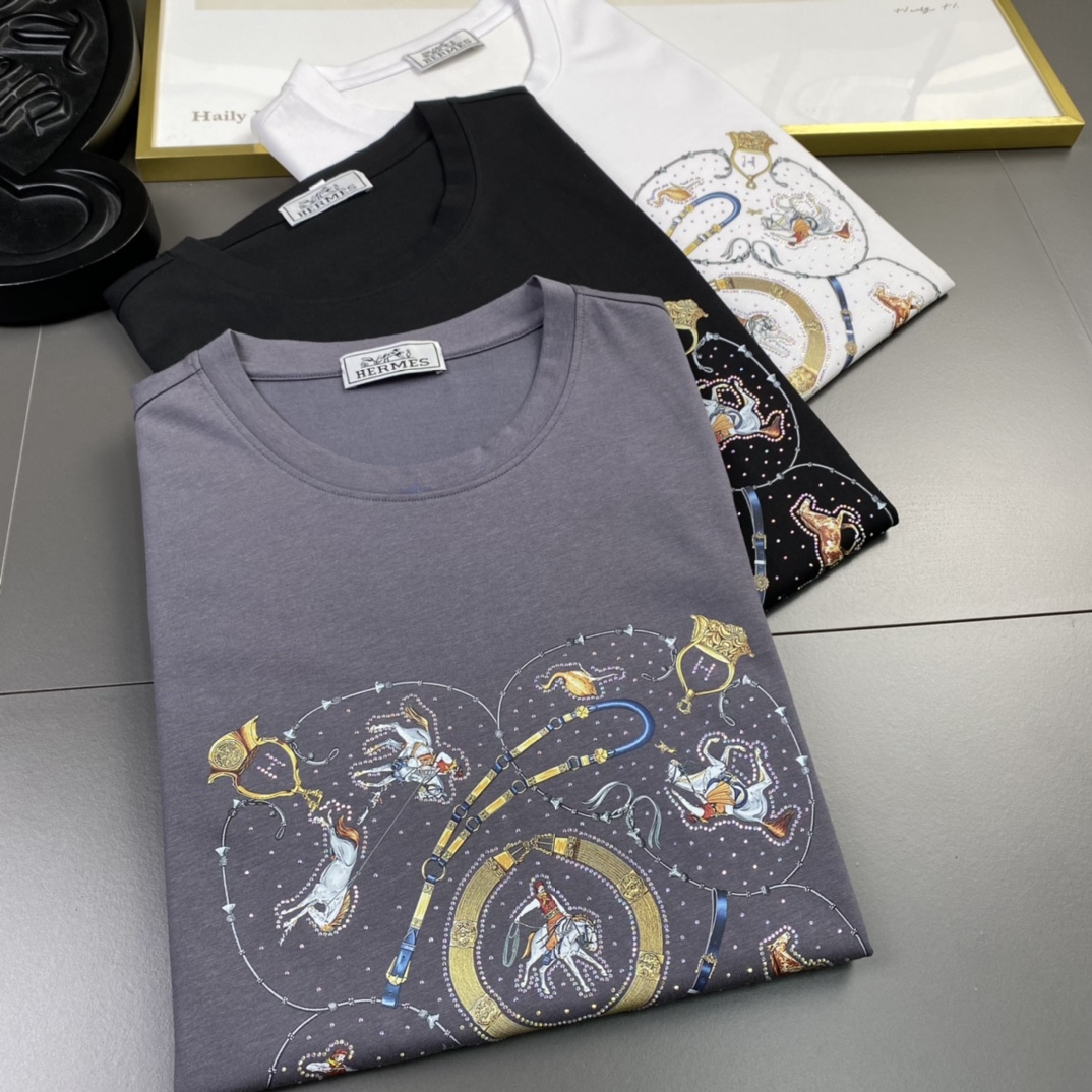 Hermes Kleidung T-Shirt Bester Qualitätsdesigner
 Baumwolle Mercerisierte Frühling/Sommer Kollektion Kurzarm