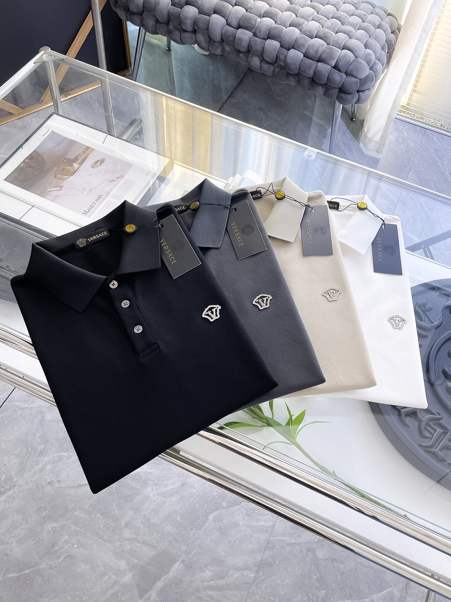 Versace Men's Short Sleeve Polo Shirt Classic Collar Logo Embroidery 1 i1753168908454 7724 0 0