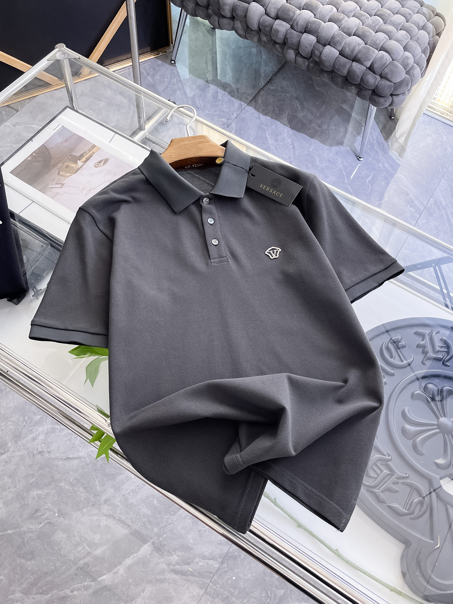 Versace Men's Short Sleeve Polo Shirt Classic Collar Logo Embroidery 3 i1753168908487 555 0 2