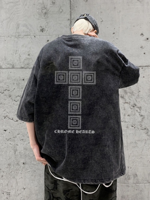 Chrome Hearts Camiseta de Manga Corta con Estampado de Cruz Lavada Unisex 1 Chrome Hearts Camiseta de Manga Corta con Estampado de Cruz Lavada Unisex