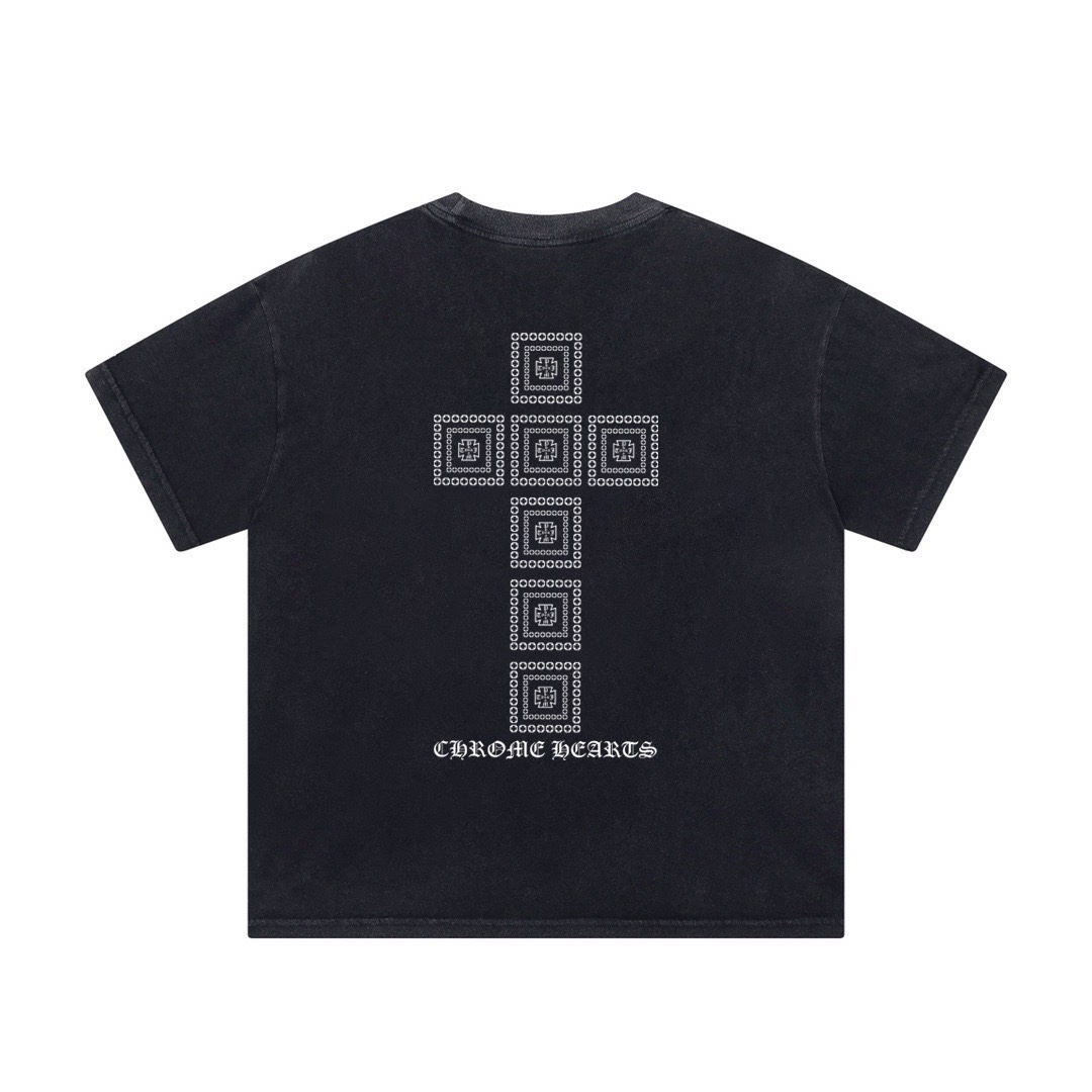 Chrome Hearts Camiseta de Manga Corta con Estampado de Cruz Lavada Unisex 5 i1744399097 5510 6