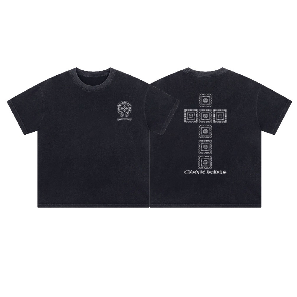 Chrome Hearts Camiseta de Manga Corta con Estampado de Cruz Lavada Unisex 4 i1744399097 9727 0