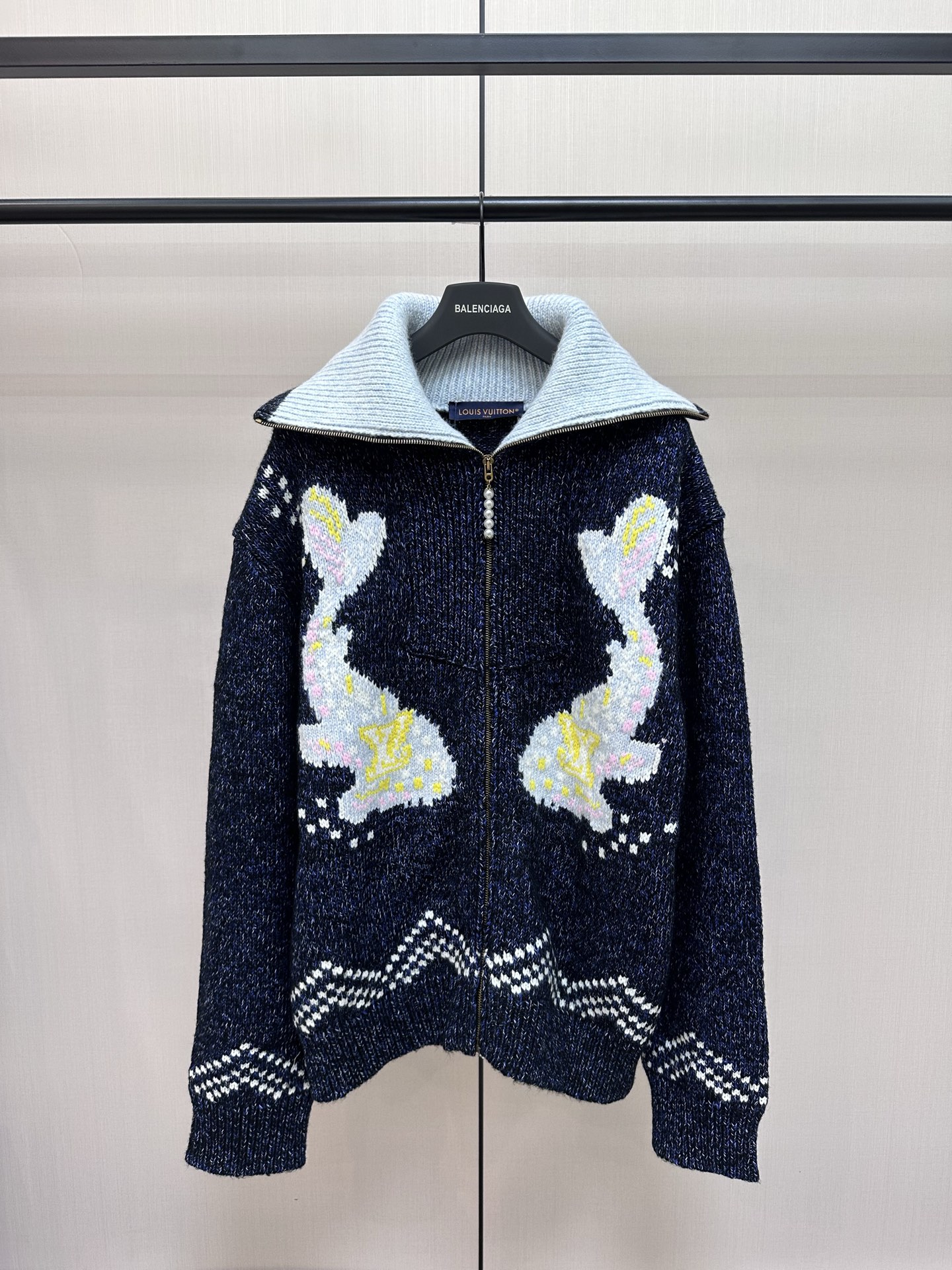 Louis Vuitton Koi & Cherry Blossom Zip-Up Sweater , Cotton Blend, Exquisite Design