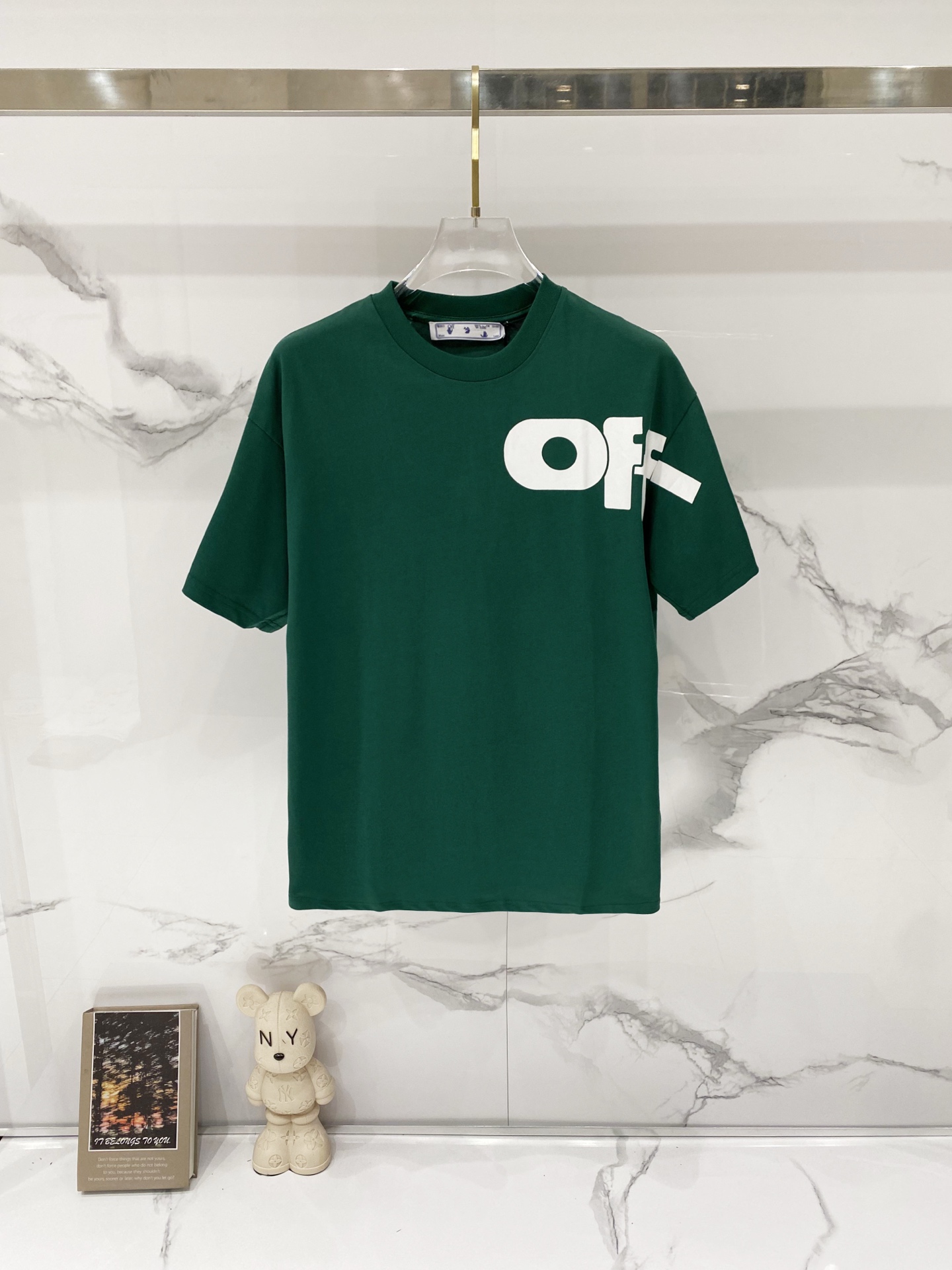 P75 OFF-white/algodón puro 260g camiseta de cuello redondo, estampado clásico de letras OF en frente y espalda con logo…