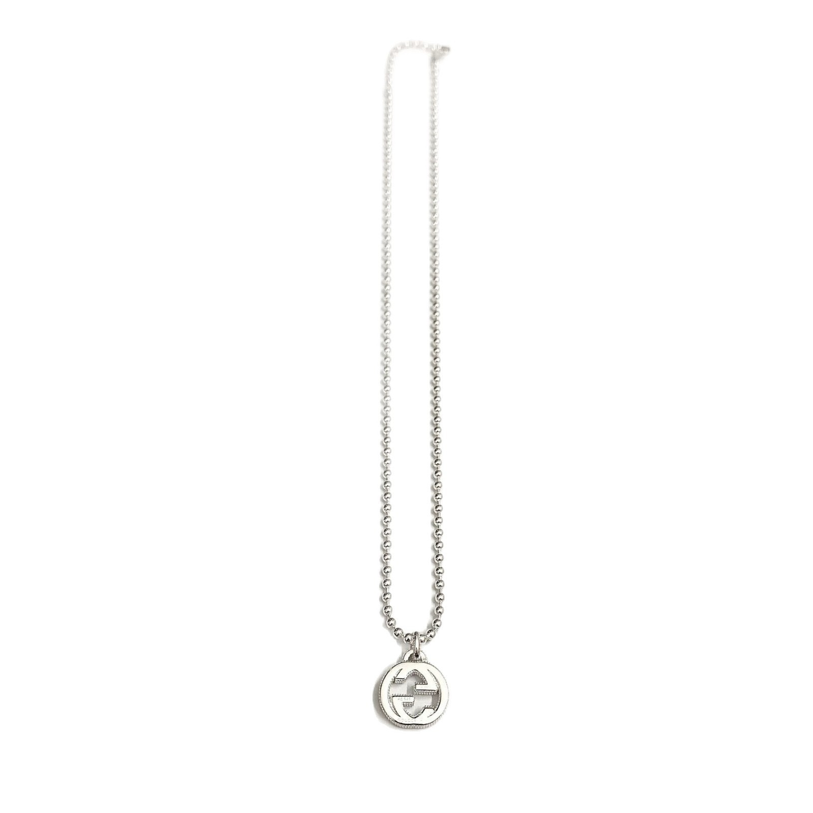 NO:381568,Gucci interlocking interlocking silver bead necklace electroplated silver brand logo design pendant small round bead double G necklace small round bead three-dimensional border, jewelry boutique, gucci, necklace19860909古驰 interlocking 互扣式银色圆珠项链 电镀银色品牌标志设计吊坠 小号圆珠双G项链 小圆珠立体边饰,饰品精品,gucci,necklace,Jewelry
