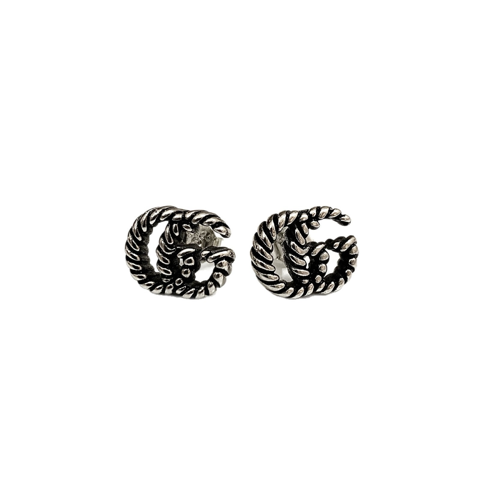 NO:381565,Gucci Retro threaded double G earrings Retro old double G interwoven pattern Ninghua decorative tape Piping link classic single items universal for men and women, jewelry boutique, gucci19860909古驰 复古螺纹双G耳钉 复古做旧双G交织图案  宁花饰带 滚边链接经典单品男女通用,饰品精品,gucci,Jewelry
