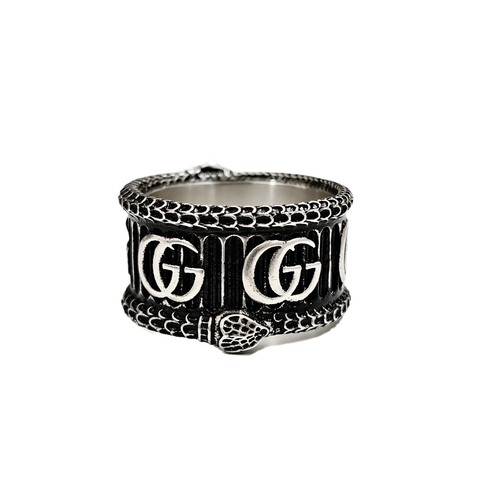 NO:381580,Gucci double G snake-shaped wide version ring, original version of sterling silver replica, synchronized counter quality, retro style, very cool, can be matched with gear rings, couple set size: 12-24, jewelry quality, gucci, ring, pure silver19860909古驰 双G蛇形宽版戒指 纯银复刻原版开版 同步专柜品质 复古款 非常酷 可搭配齿轮戒 情侣一套 size:12-24号,饰品精品,gucci,ring,pure silver,Jewelry