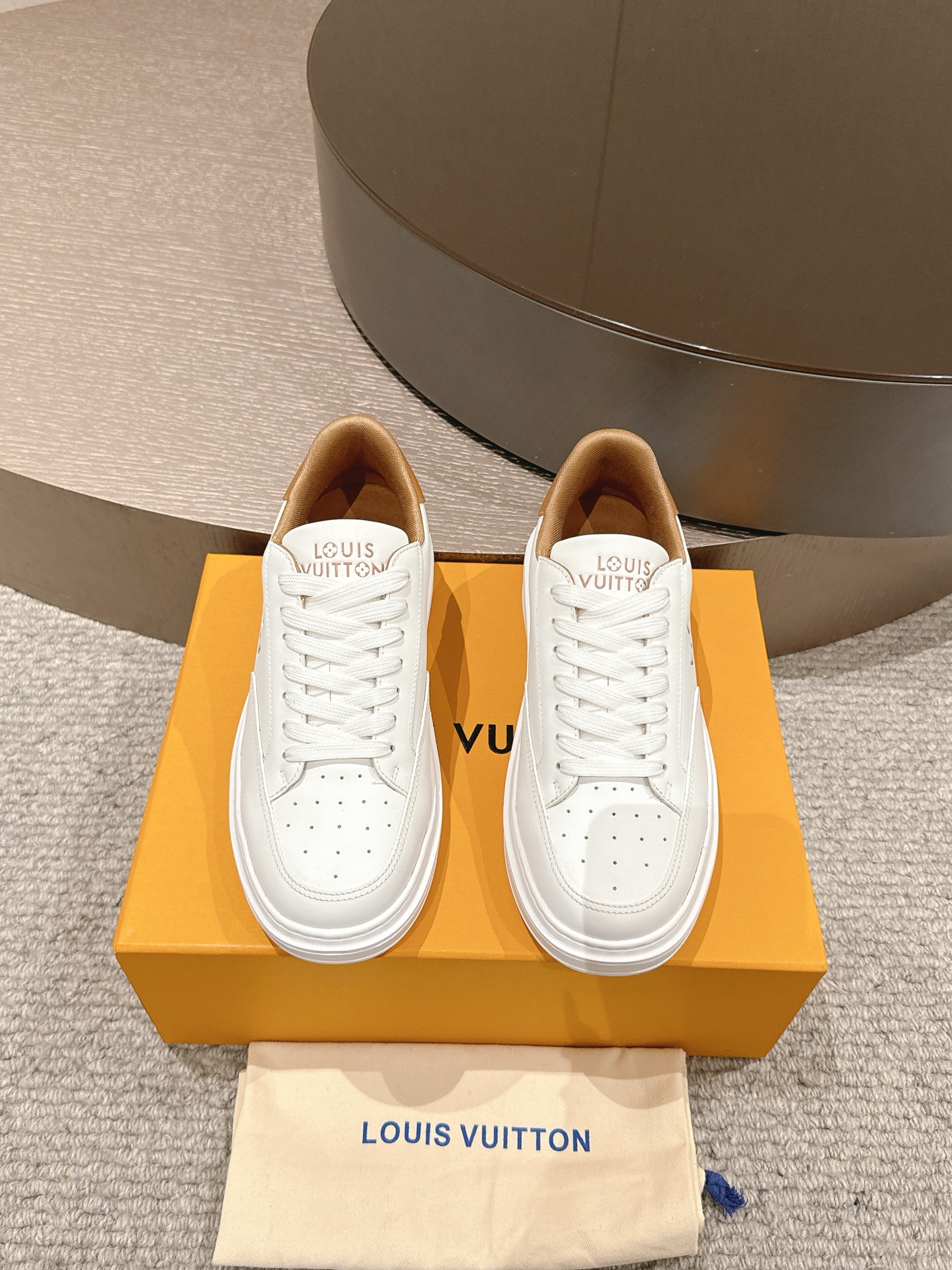 Louis Vuitton Men's 2025 White Leather Sneakers with Embossed Monogram