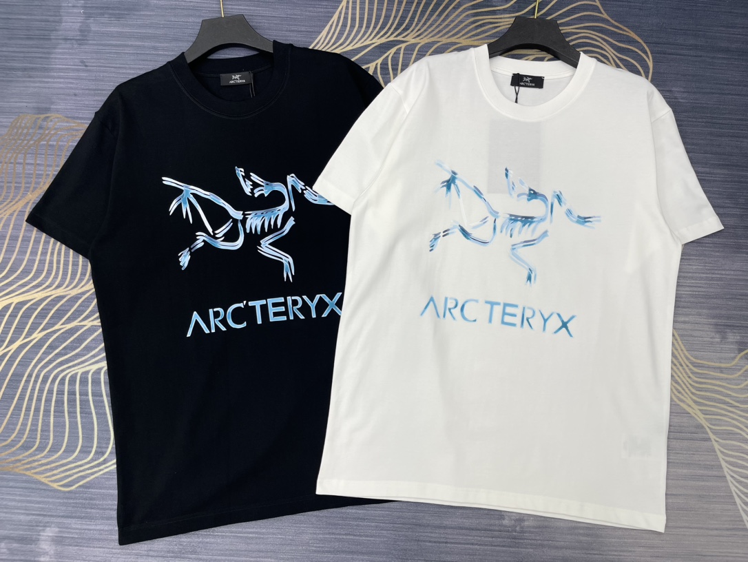 Arc’teryx Clothing T-Shirt Black White Printing Unisex Cotton Spring/Summer Collection Fashion Short Sleeve