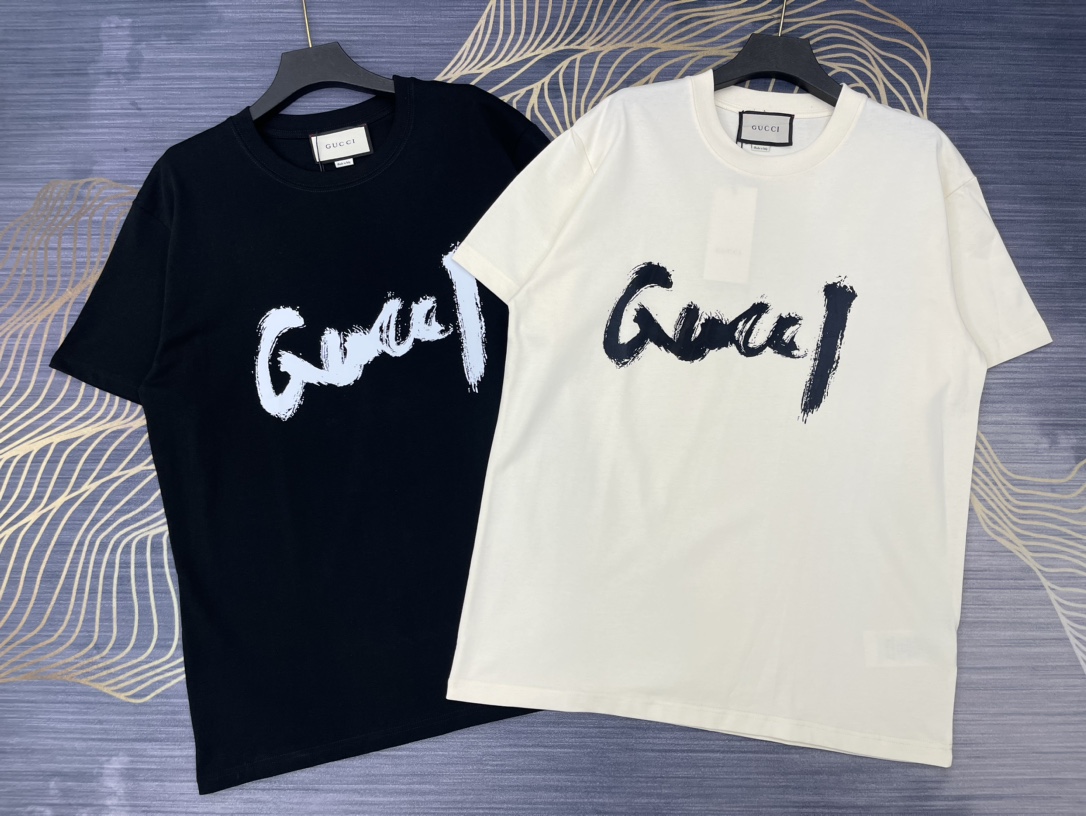 Gucci Verkauf
 Kleidung T-Shirt Beige Schwarz Drucken Unisex Baumwolle Frühling/Sommer Kollektion Fashion Kurzarm