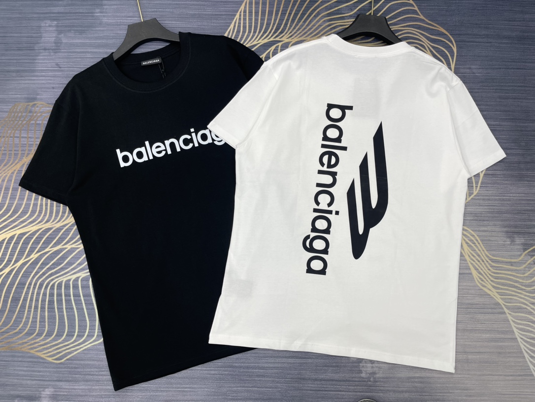 Balenciaga Kleding T-Shirt Zwart Wit Afdrukken Unisex Katoen Lente/Zomercollectie Fashion Korte mouw