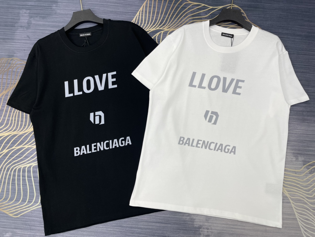 Balenciaga Kleding T-Shirt Verkoop van hoge kwaliteit
 Zwart Wit Afdrukken Unisex Katoen Lente/Zomercollectie Fashion Korte mouw