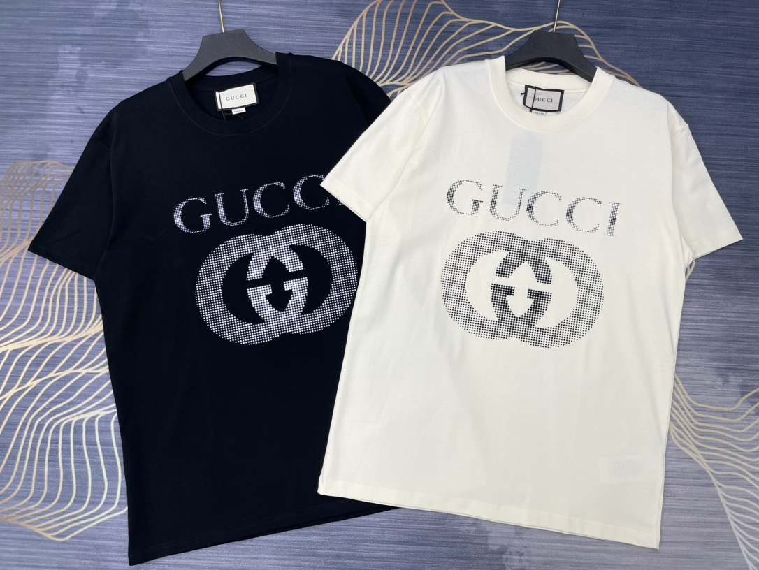 Gucci Kleidung T-Shirt Beige Schwarz Drucken Unisex Baumwolle Frühling/Sommer Kollektion Fashion Kurzarm