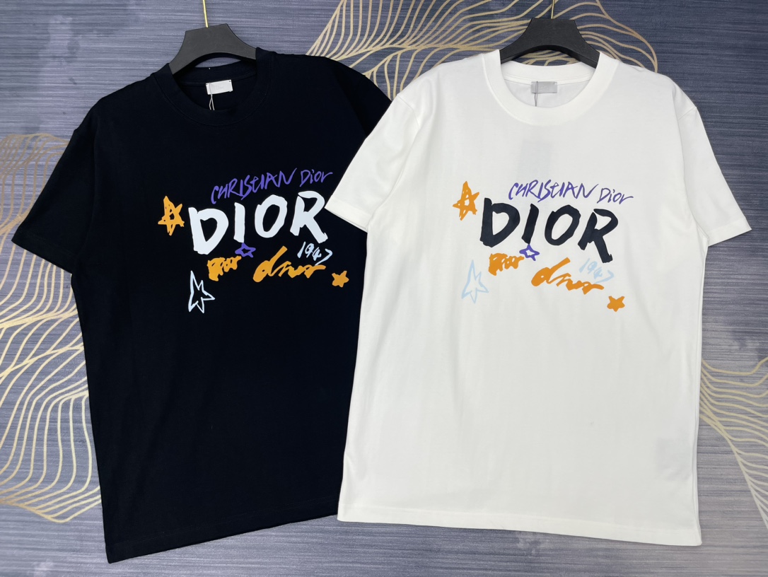 Dior Perfekt
 Kleidung T-Shirt Hohe Qualität perfekt
 Schwarz Weiß Drucken Unisex Baumwolle Frühling/Sommer Kollektion Fashion Kurzarm
