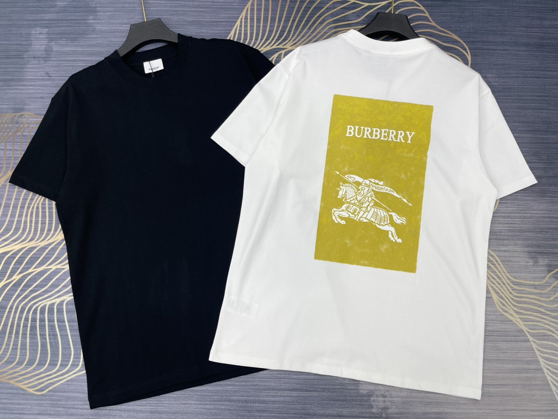 Burberry Kleidung T-Shirt Schwarz Weiß Bronzen Unisex Baumwolle Frühling/Sommer Kollektion Fashion Kurzarm