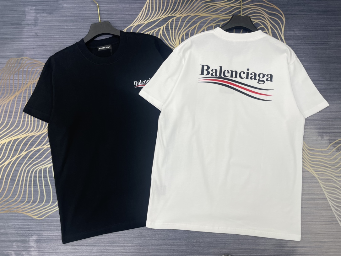 Balenciaga Kleidung T-Shirt Lieferant in China
 Schwarz Weiß Drucken Unisex Baumwolle Frühling/Sommer Kollektion Fashion Kurzarm