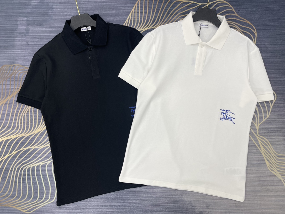 Burberry Kleding Polo Zwart Wit Afdrukken Unisex Lente/Zomercollectie Fashion