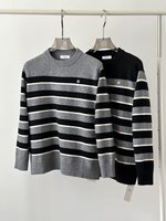Celine Clothing Sweatshirts Black Grey Embroidery Knitting Wool Fall/Winter Collection