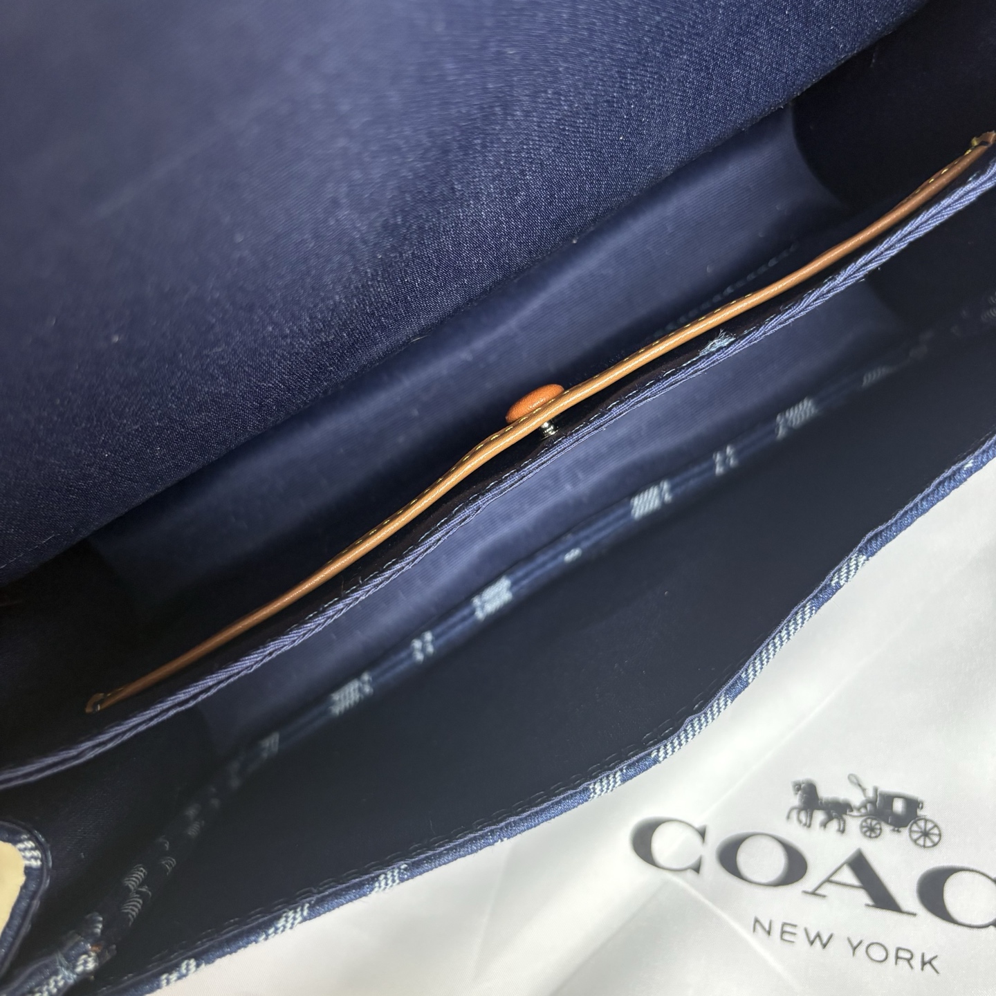 COACH 蔻驰 レディース クラシック ロゴ デニム チェーン タビー ショルダーバッグ