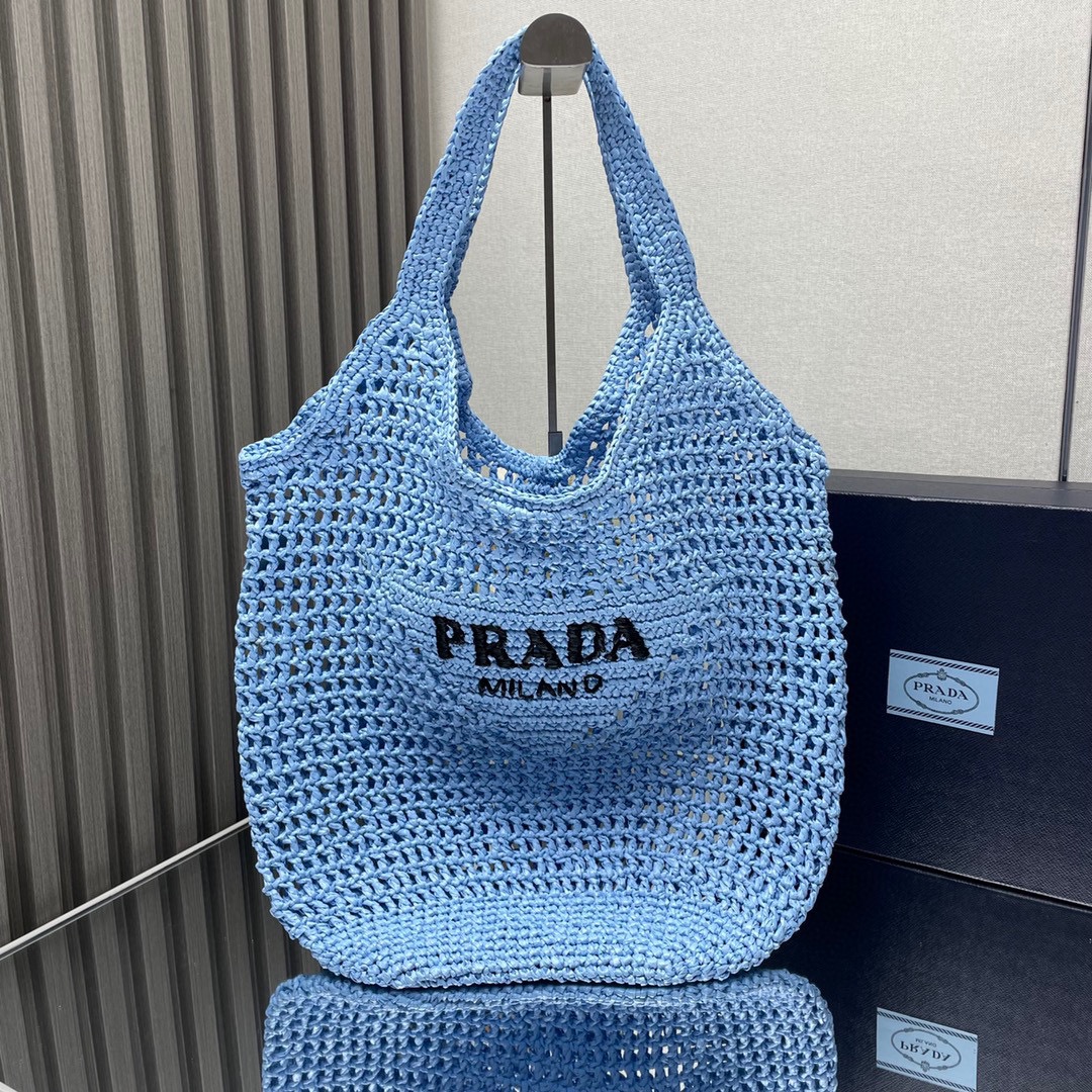 Prada Tassen Tote Tas Borduurwerk Raffia Zomercollectie Strand