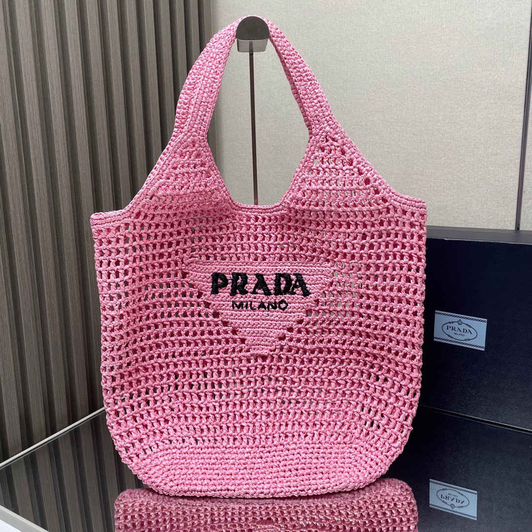 Prada Tassen Tote Tas Borduurwerk Raffia Zomercollectie Strand