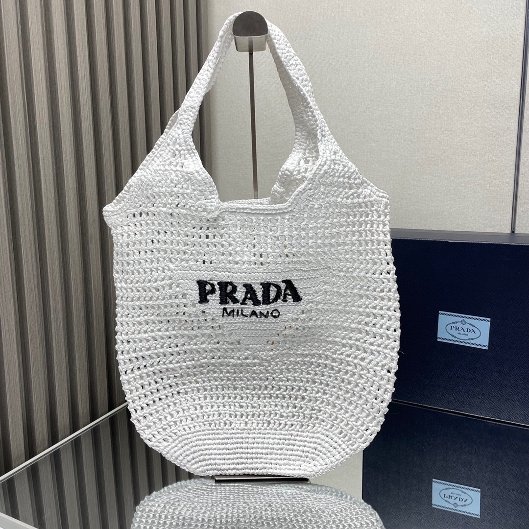 Prada Tassen Tote Tas Borduurwerk Raffia Zomercollectie Strand