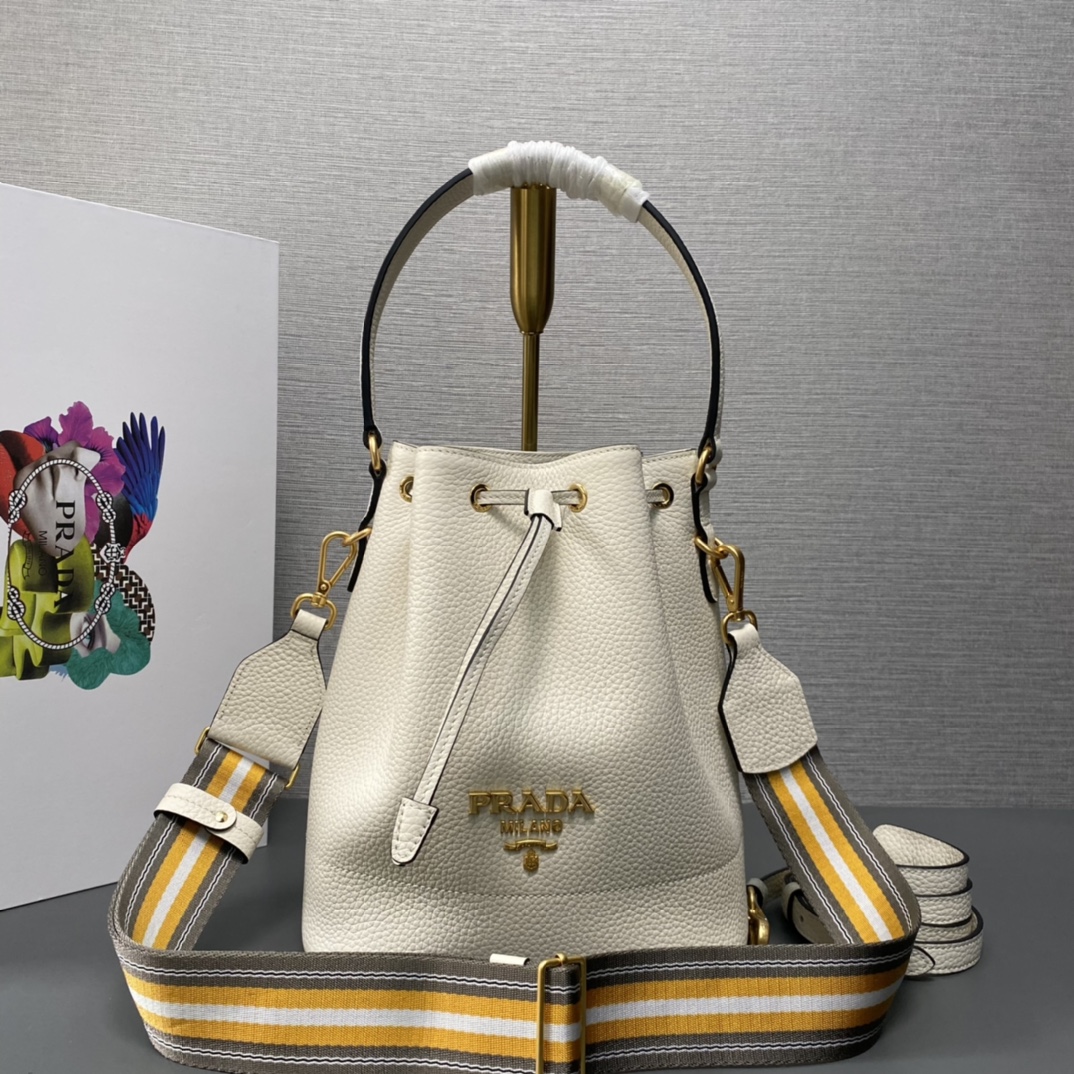 Prada Tassen Emmer Tas Lycheepatroon Kalfsleer Koeienhuid Stof